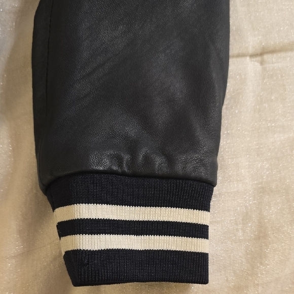 Classic Black and White Varsity Jacket with Letter Patch - Picture 7 of 12